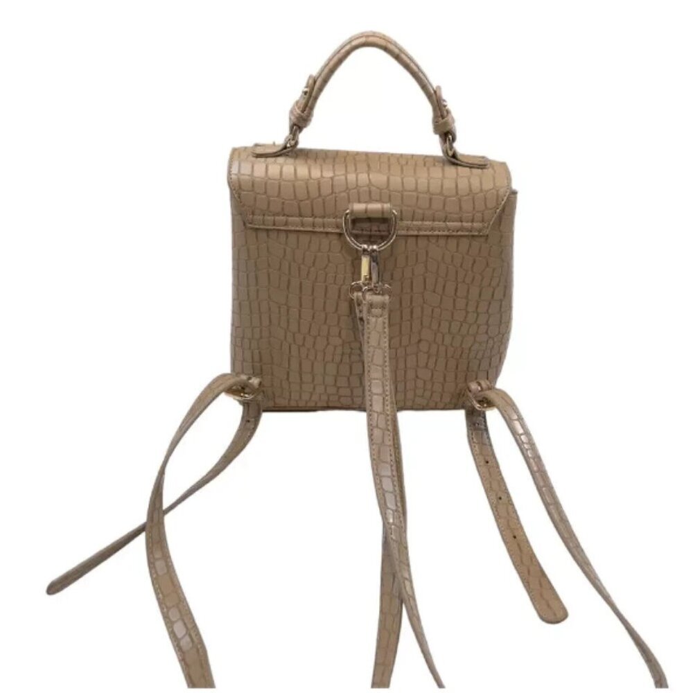 Moda Luxe Layne Backpack Nude Turnlock Embossed Faux Leather Brown Crocodile Bag - Picture 4 of 8